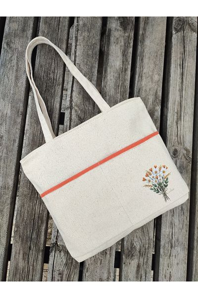 JANJAN Canvas Bag, Zippered, Front Pocket, Inner Pocket Canvas Tote Bag