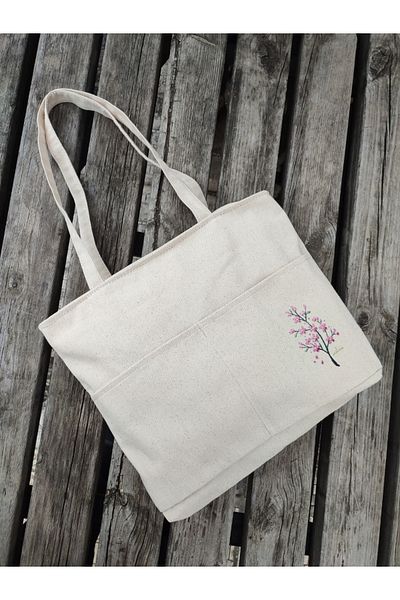 JANJAN Canvas Bag, Zippered, Front Pocket, Inner Pocket Canvas Tote Bag