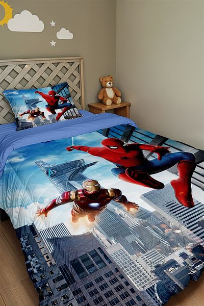 EVPANYA Iron Man and Spider Patterned Single Duvet and Pillowcase