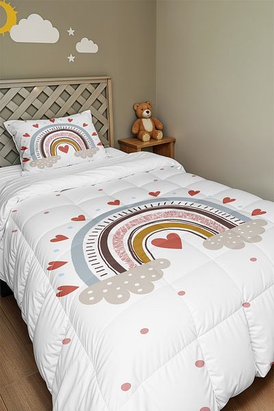 EVPANYA Heart Rainbow Patterned Single Duvet and Pillowcase