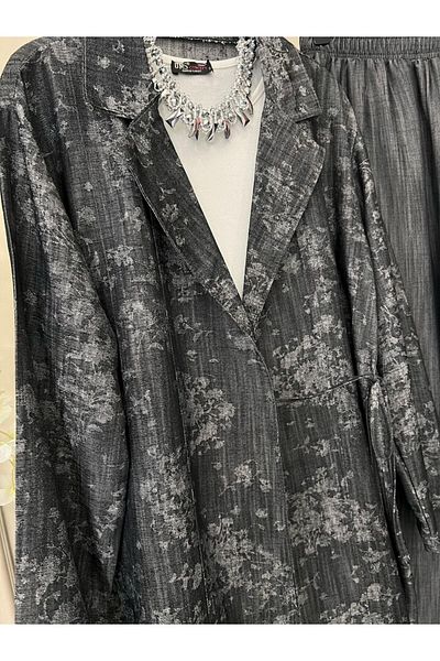 BisuModa Side Tie Patterned Kimono Trousers Suit