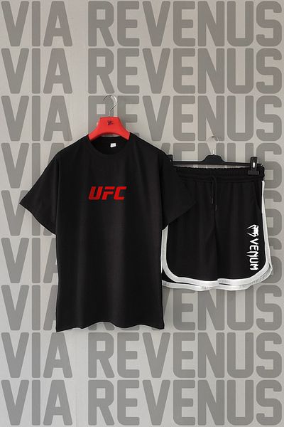 Vordevia Ufc Front Back Printed 100% Cotton Crew Neck Tshirt and Custom Sports Shorts Set