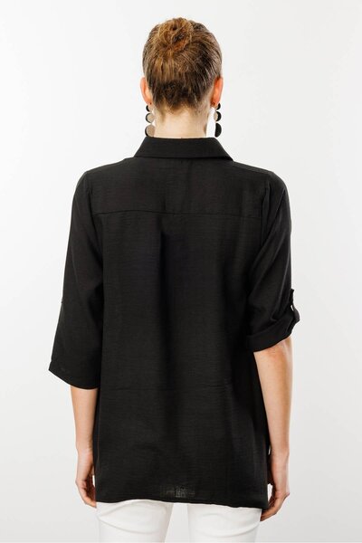 Desen Triko Women's Black Three Quarter Sleeve Linen Shirt History