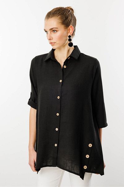 Desen Triko Women's Black Three Quarter Sleeve Linen Shirt History