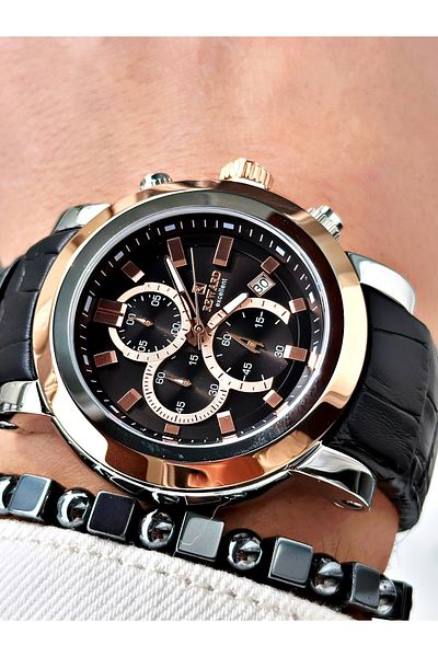 Reward Coffee Color Steel Case Function Business Leather Band Men's Wristwatch + Bracelet