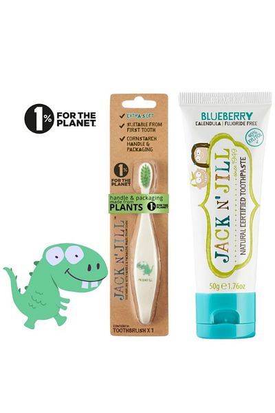 Jack N'Jill Jack N Jill Toothbrush Dino Blueberry Paste Set Set