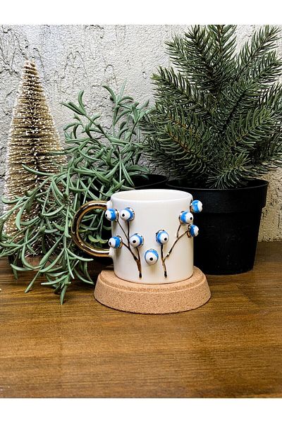 Monako Limited Edition 24 Carat Gold Decorated, Evil Eye Tree of Life Embossed Handmade Turkish Coffee Cup for Gift 130 ml
