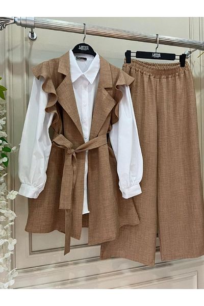 BisuModa Σετ πουκάμισο λινό με γιλέκο και παντελόνι