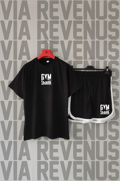 Vordevia Gym Shark Front Back Printed 100% Cotton Crew Neck Tshirt and Custom Sports Shorts Set