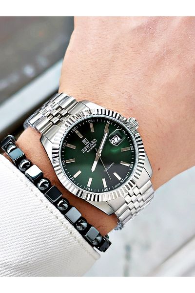 Reward Silver Color Mechanism Business Automatic Men's Wrist Watch + Bracelet