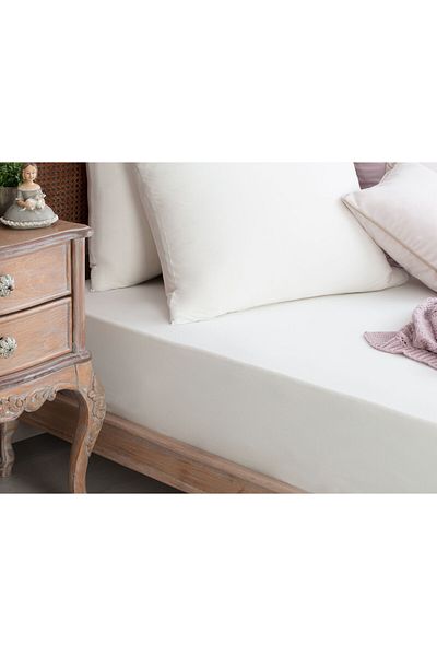 Madame Coco Doppeltes elastisches Bettlaken aus 100 % gekämmter Baumwolle – Ecru