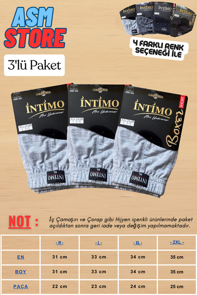 intimo Erkek Boxser 3'lü Paket / Pamuklu, Terletmeyen, Esnek Yapı - Her Gün İ...