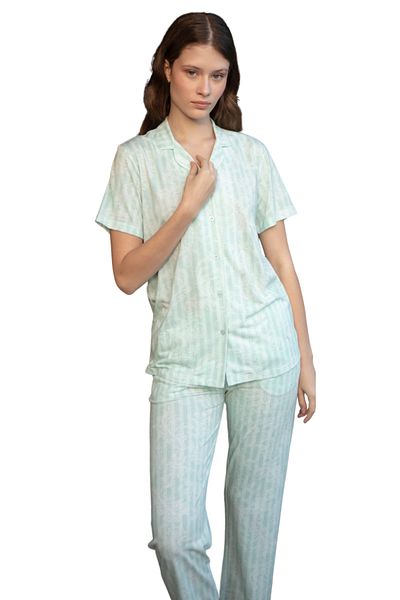 Pierre Cardin Women's Mint Full Buttoned Short Sleeve Viscose Boxed Pajamas Set Vr:Pc:K89.V65.Y11