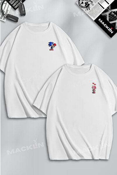 darkopia Unisex Γυναικεία Ανδρικά Sonic & Amy Pixel Art Printed Lover Couple Combination Design Oversize Tshirt Σετ 2 τεμαχίων