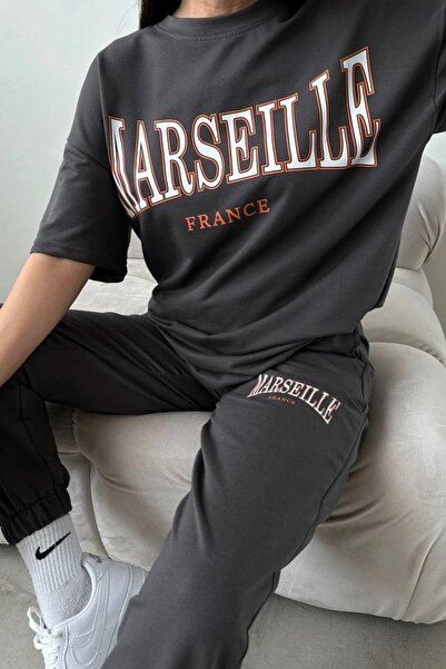 CLAYES Marseille Printed T-Shirt Sweatpants Jogger - Anthracite Bottom Top Set Oversize Crew Neck