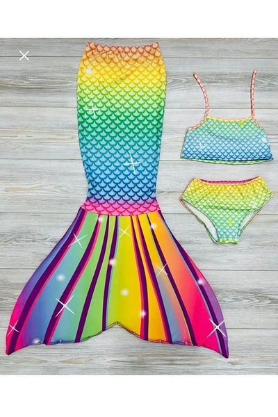 mikam Summer Will Stamp Deni̇Z Kizi Costume 3 Piece Swimsuit\Mayoki̇Ni̇