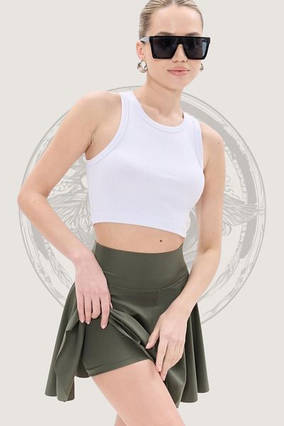 Hney Khaki Women's High Waist Leggings Shorts Skirt – Gathering – Suitable for Sports and Daily Use