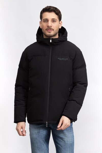 Armani Exchange Hooded Black Men's Coat 6Rzb03 1200 Black