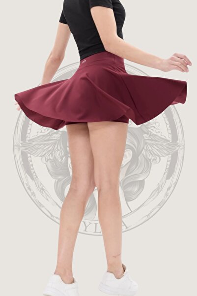 Hney Burgundy Women's High Waist Leggings Shorts Skirt - Recovery - Suitable for Sports and Casual Wear