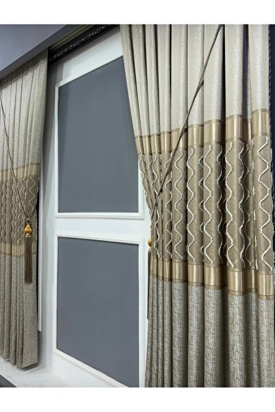 Koral Sakallı Pano Fon Perde ( 2 Kanat ) -sık Pile -bej Renk -yeni Sezon