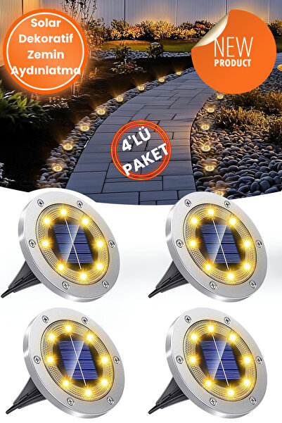 Technojet 4Adet Solar Ultra Parlak SMD 8led Kazıklı Çim Zemin Bahçe Aydınlatm...