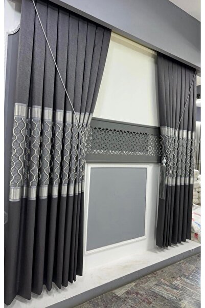 Koral Sakallı Pano Fon Perde ( 2 Kanat ) /sık Pile /gri,antrasit Renk /yeni Sezon