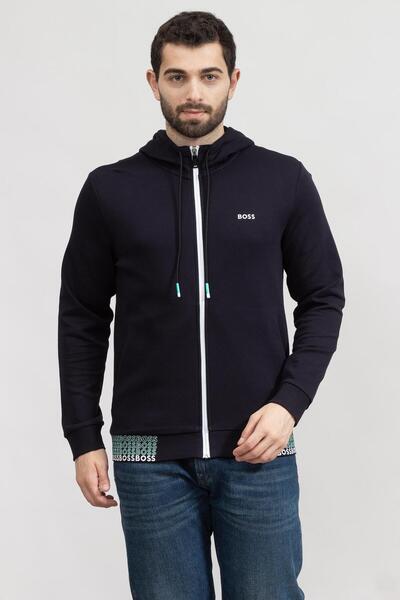 BOSS Çok Renkli Logolu Fermuarlı Kapüşonlu Sweatshirt