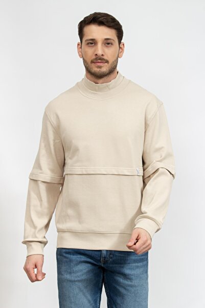 Calvin Klein Logo Tab Double Layer Crew Neck Erkek Bisiklet Yaka Sweatshirt