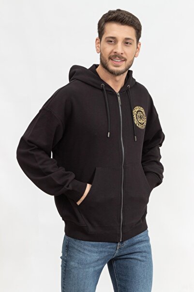 Just Cavalli Kapüşon Yaka Siyah Erkek Sweatshırt 74OBIF03CF200G89