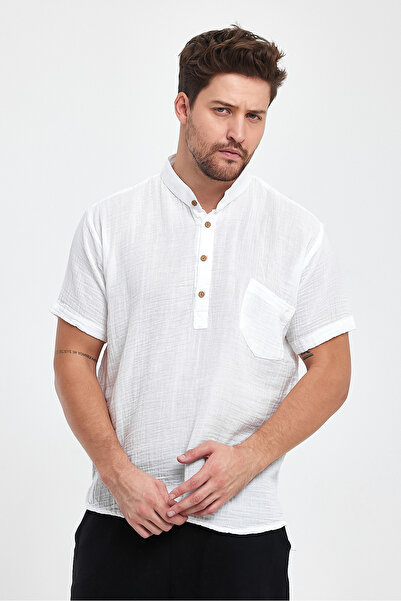 TCT TEKSTİL МУСЛІНОВА СОРОЧКА З КОМИРОМ І НАПІВРУКАВНИМИ РУКАВАМИ - 4020