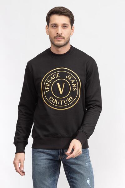 VERSACE JEANS COUTURE Bisiklet Yaka Baskılı Siyah Erkek Sweatshırt 75GAIT05CF...