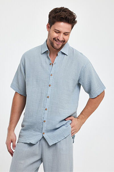 TCT TEKSTİL Ανδρικό πουκάμισο - Πουκάμισο με κοντό μανίκι με γιακά μουσελίνα - 4040