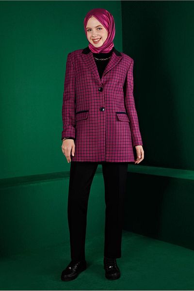 Alvina 30302 Model Plaid Patterned Double Pants Set