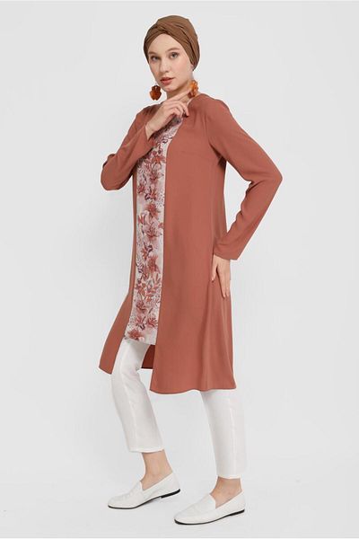Alvina Flower Patterned Tunic with Back Zipper 40879