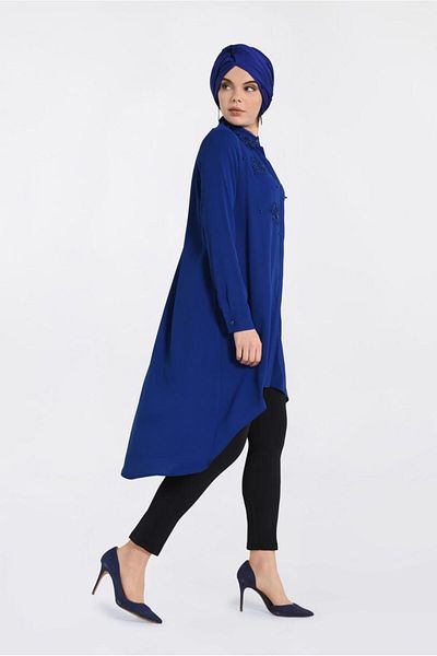 Alvina Wide Cut Tunic with Gipper and Beads Embroidered 4237