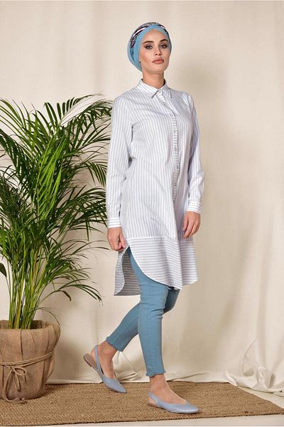 Alvina 4979 Model Buttoned Stripe Patterned Tunic