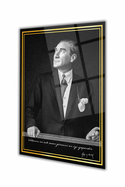 home dekors Atatürk Portre Dikey Cam Tablo, Ev, İş, Kurum, Ofis, Makam Odası ...