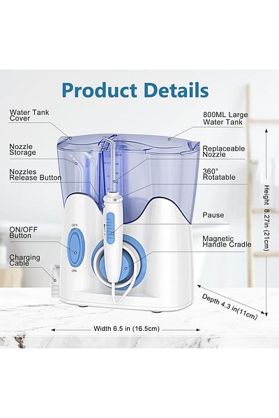 h2ofloss ® Dental Water Flosser for Teeth Cleaning with 13 Multifunctional Tips&800ml Capacity-HF-9