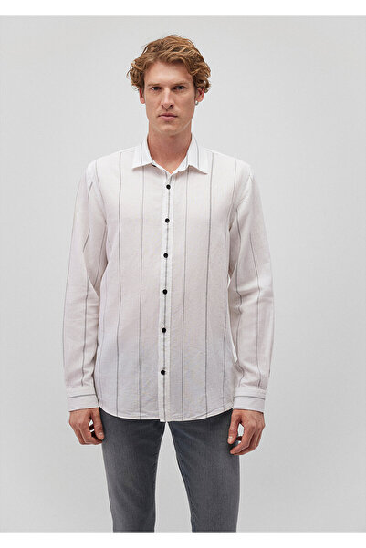 Mavi Çizgili Beyaz Gömlek Regular Fit / Normal Kesim 0211121-620