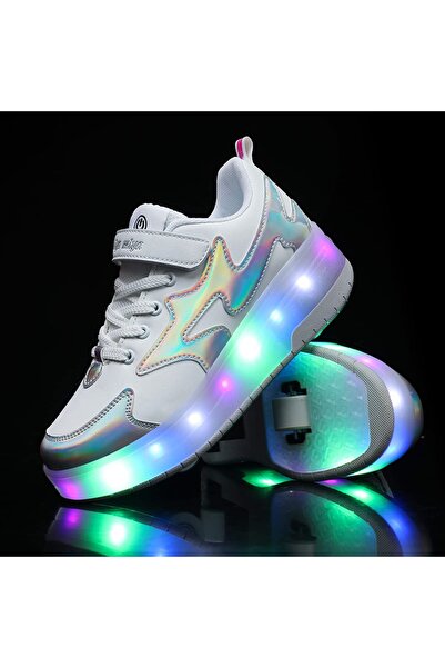 ETG Kids Roller Skates Light up Shoes with Double Wheel Shoes LED USB Charging Roller Sneakers