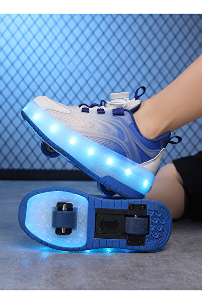 ETG Unisex Kids Roller Skates Shoes USB Charging, Girls Boys LED Roller Skate Shoes with Double Wheels