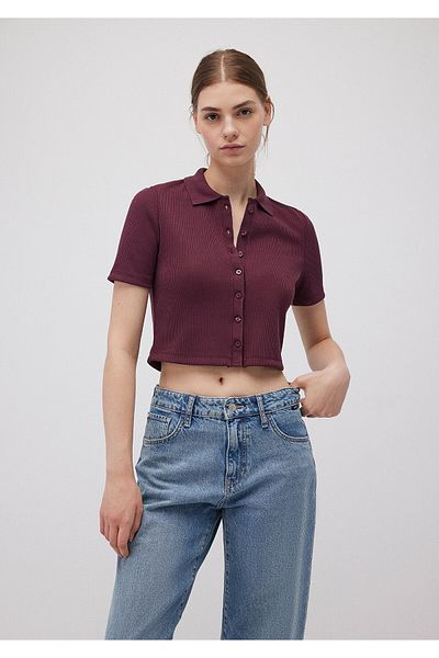 Mavi Claret Red Polo Crop T-shirt - Slim Fit, Slim Fit 1612646 -87830