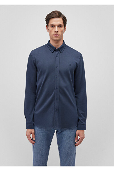 Mavi Lacivert Örme Gömlek Slim Fit / Dar Kesim 0211110-81583