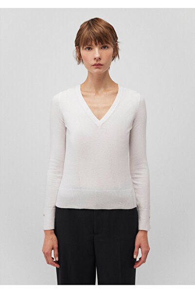 Mavi V Yaka Beyaz Kazak Slim Fit / Dar Kesim 1710509-70057