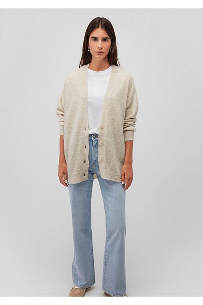 Mavi Alpaca Blended Buttoned Beige Cardigan Loose Fit / Loose Relaxed Fit 1710489 -80084