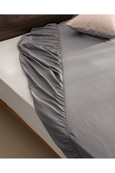 Madame Coco Ciel Double 100% Cotton Elastic Satin Bed Sheet - Gray
