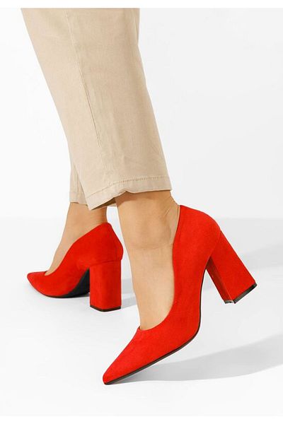 B T Shoes Nashia Red Chunky Heel Shoes