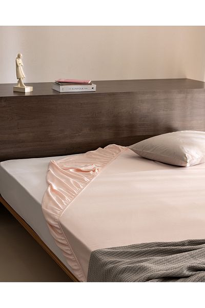 Madame Coco Ciel King Size Plus 100% Cotton Elastic Satin Sheet - Light Powder