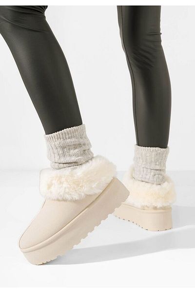 B T Shoes Maily beige women's fur boots