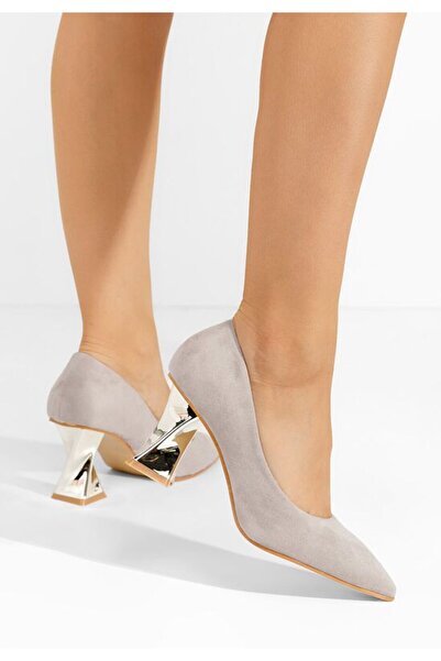 B T Shoes Ροσιάνα Πυραμιδοειδή Παπούτσια με Τακούνι Γκρι